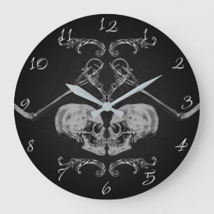 "Schädel in Liebe" Vintage-Skelette Schwarz Große Wanduhr