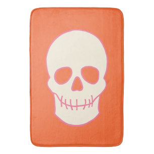 Schädel in Rosa, Orange und Creme Badematte