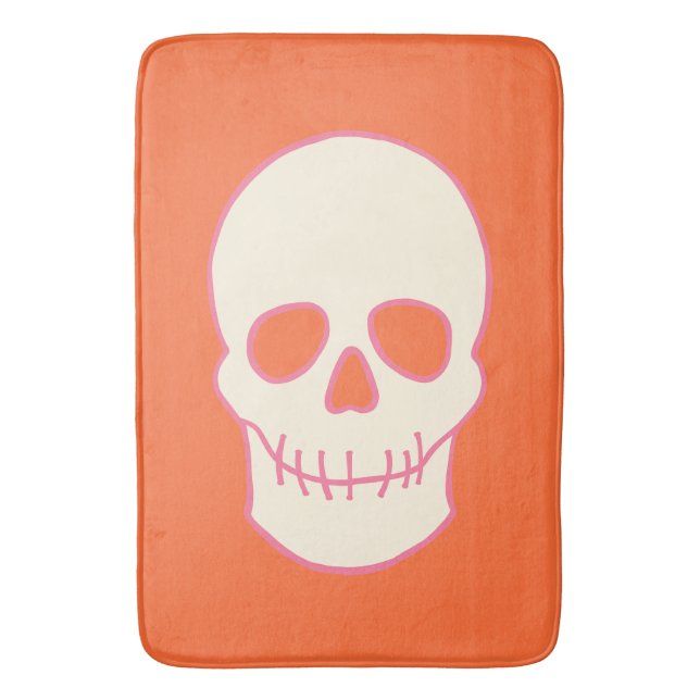 Schädel in Rosa, Orange und Creme Badematte (Vorderseite Vertikal)