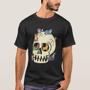 Schädel Katzen Halloween Skelett Knochen Kätzchen T-Shirt