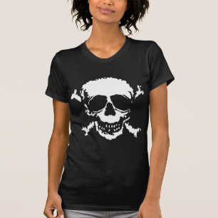Schädel-Knochen-grafischer Block-Druck-T - Shirt