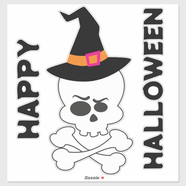 Schädel, Knochen und Hexenhut Aufkleber (Blatt)