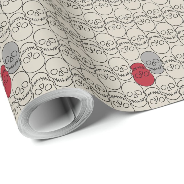 Schädel - Knochen weiß und schwarz Geschenkpapier (Rolleneckpunkt)