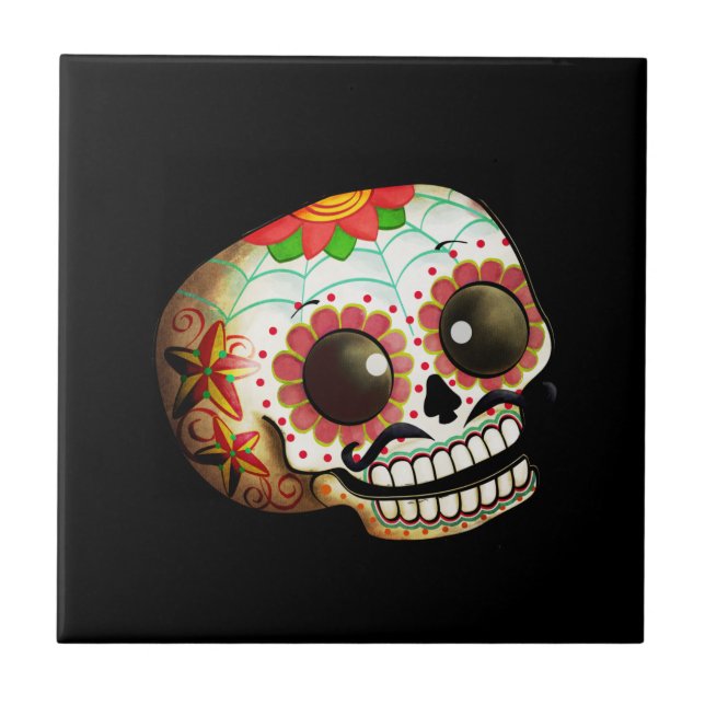 Schädel-Kunst Dia de Los Muertos Sugar Fliese (Vorderseite)