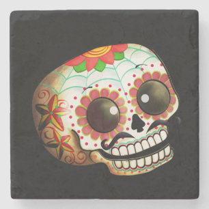 Schädel-Kunst Dia de Los Muertos Sugar Steinuntersetzer