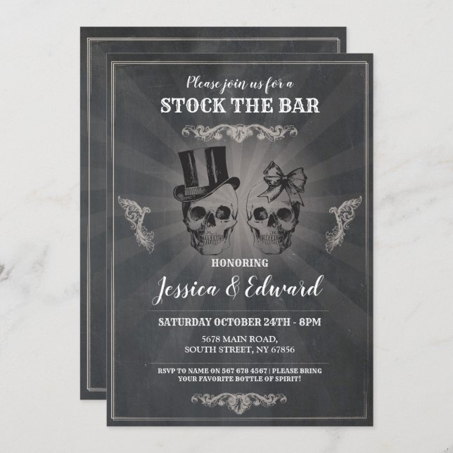 Schädel lagern Bar Halloween-Chalk-Einladung Einladung (Vorne/Hinten)