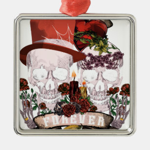 Schädel-Liebe-Heirat-Skelett-Paare Ornament Aus Metall