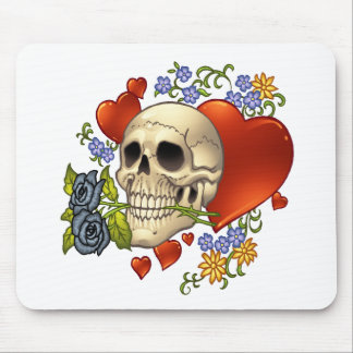 Schädel-Liebe - Schädel, Rosen und Herzen durch Al Mousepad