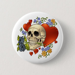 Schädel-Liebe - Schädel, Rosen und Herzen durch Button
