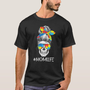 Schädel-Mama-Leben-Unordentlicher-Bun-Puzzle-Autis T-Shirt