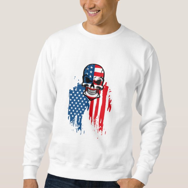 Schädel mit amerikanischer Flagge Sweatshirt (Vorderseite)