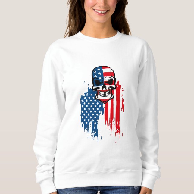 Schädel mit amerikanischer Flagge Sweatshirt (Vorderseite)