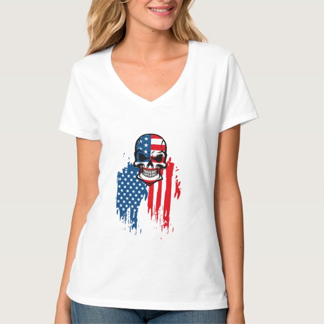 Schädel mit amerikanischer Flagge T-Shirt (Vorderseite)