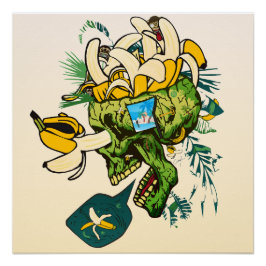 Schädel mit Banane und Affen gefüllt Poster