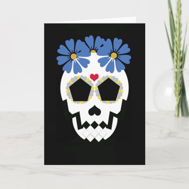Schädel mit blauen Blumen Karte (Vorderseite)