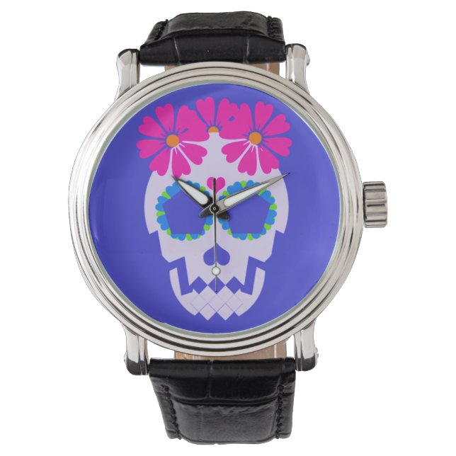 Schädel mit Blume beobachten Armbanduhr (Vorderseite)