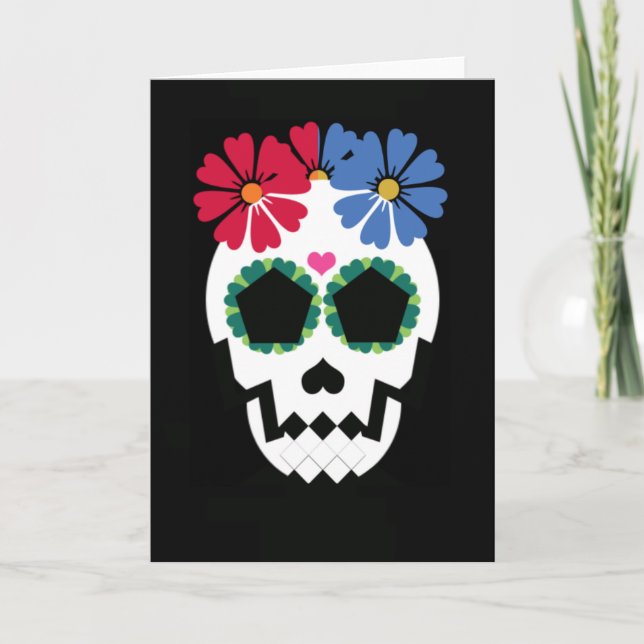Schädel mit Blumen Karte (Vorderseite)