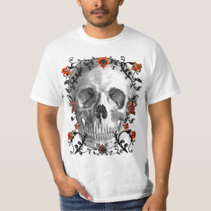SCHÄDEL MIT BLUMEN UND REBE-DRUCK T-Shirt