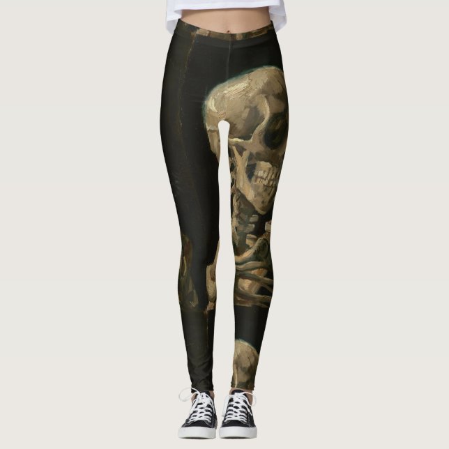Schädel mit brennender Zigarette durch Van Gogh Leggings (Vorderseite)