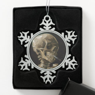 Schädel mit brennender Zigarette Vincent van Gogh Schneeflocken Zinn-Ornament
