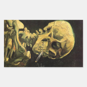 Schädel mit brennender Zigarette von Vincent van G Rechteckiger Aufkleber