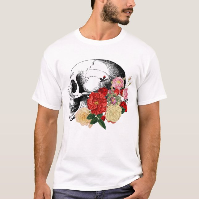 Schädel mit bunten Blume. T-Shirt (Vorderseite)