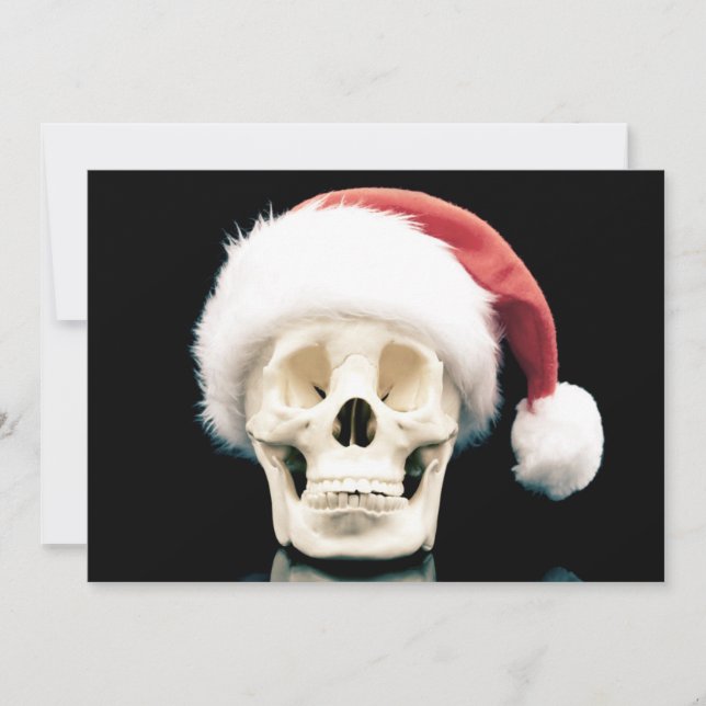 Schädel mit einer Weihnachtsmannmütze Feiertagskarte (Vorderseite)