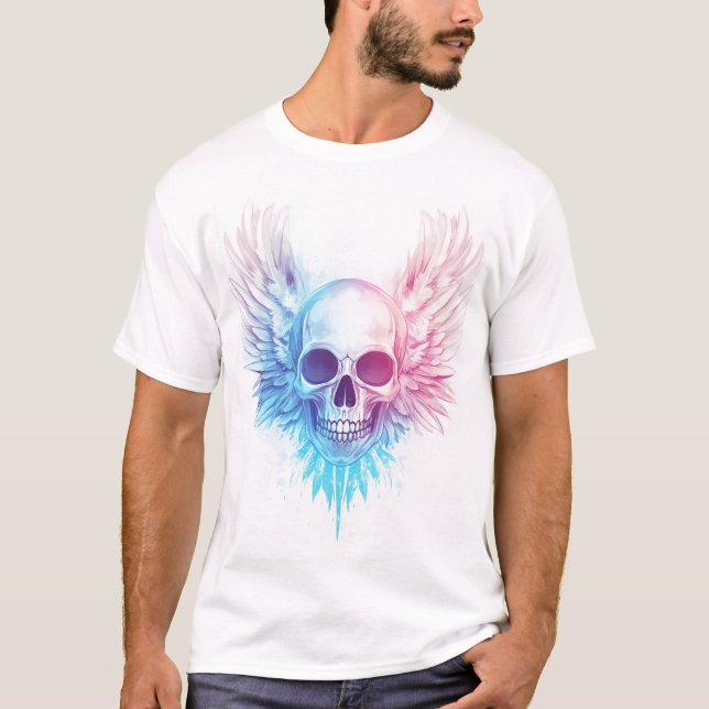 Schädel mit Engelsflügeln T-Shirt (Vorderseite)