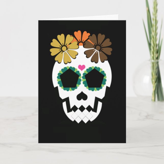 Schädel mit Fall-Hued Blumen Karte (Vorderseite)