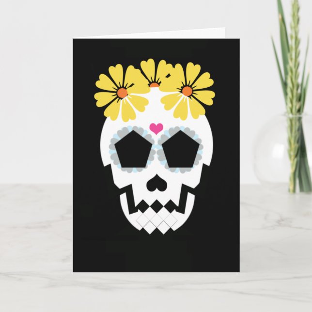 Schädel mit gelben Blumen Karte (Vorderseite)