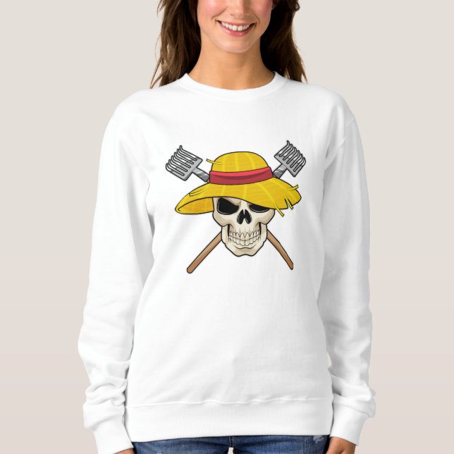 Schädel mit Hut als Bauer mit Rake Sweatshirt (Vorderseite)