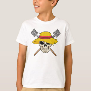 Schädel mit Hut als Bauer mit Rake T-Shirt