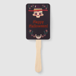 Schädel mit Hut und blumengeschmücktem Halloween-P Fächer