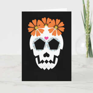 Schädel mit orangen Blume Karte