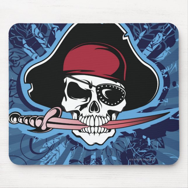 Schädel mit Piratenhut, Augenklappe und Schwert Mousepad (Vorne)