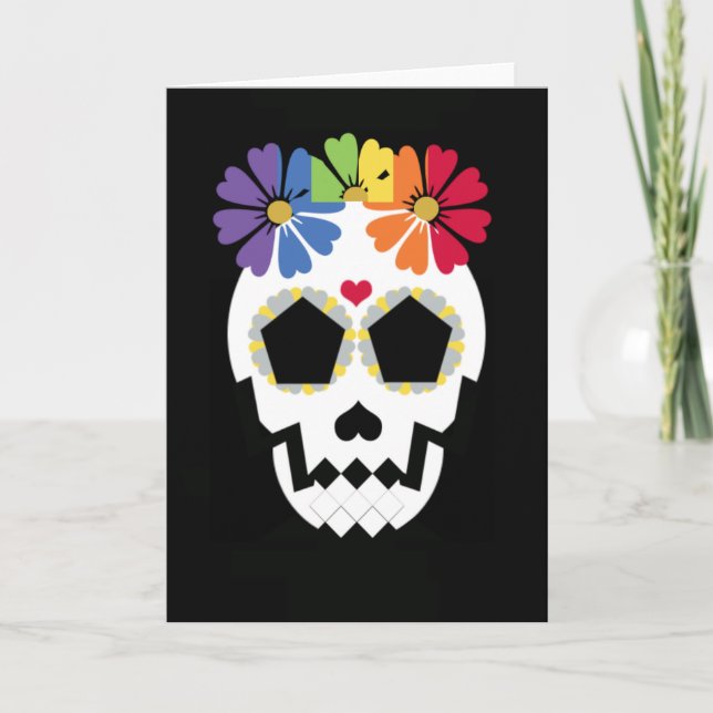 Schädel mit Regenbogen-Blumen Karte (Vorderseite)