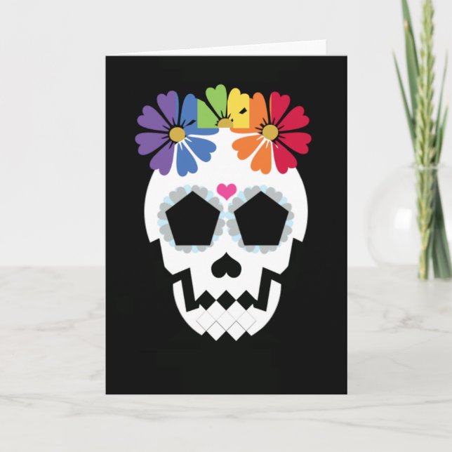 Schädel mit Regenbogen-Blumen Karte (Vorderseite)