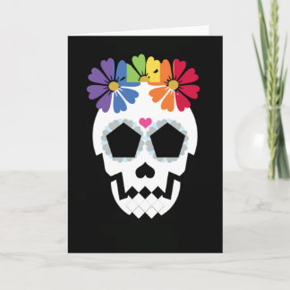 Schädel mit Regenbogen-Blumen Karte
