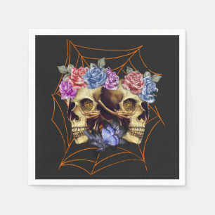 Schädel mit Rose, gotisches Halloween Serviette