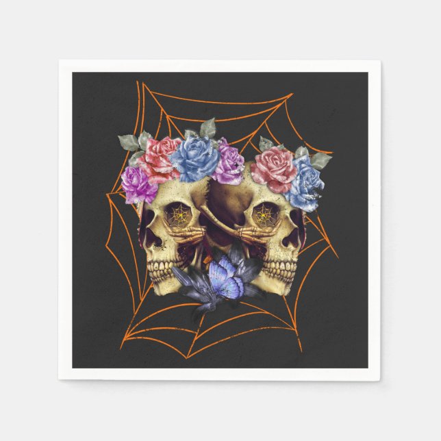 Schädel mit Rose, gotisches Halloween Serviette (Vorderseite)