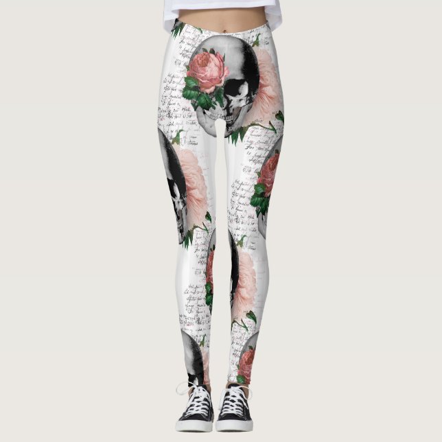 Schädel mit Rose Leggings (Vorderseite)