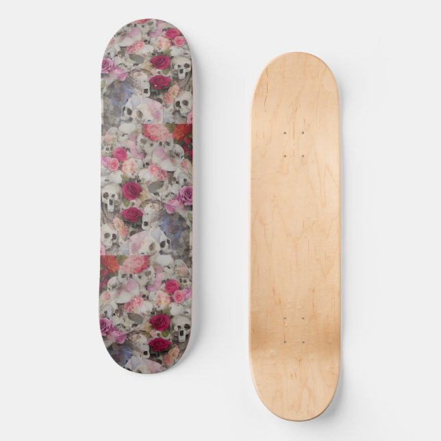 Schädel mit Rose Skateboard (Vorderseite)