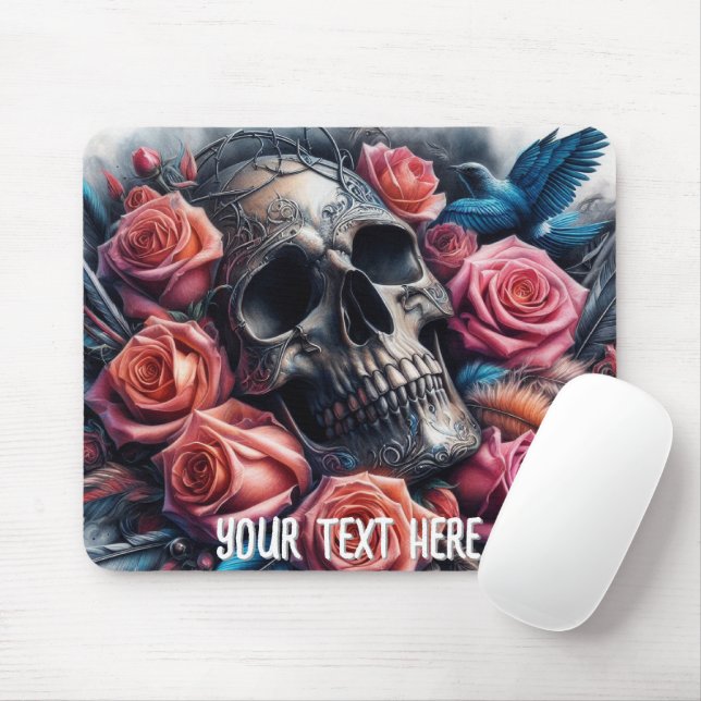 Schädel mit Rose und Bluebird Mousepad (Mit Mouse)