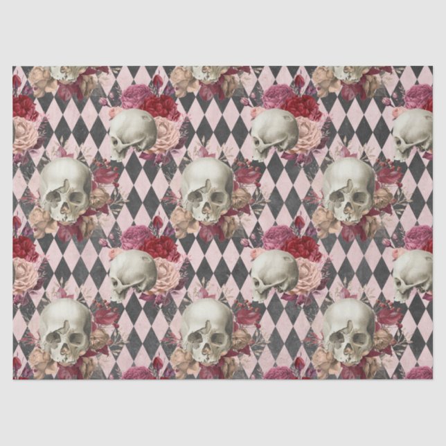 Schädel mit Rose und rosa geprüft Seidenpapier (Vorderseite)