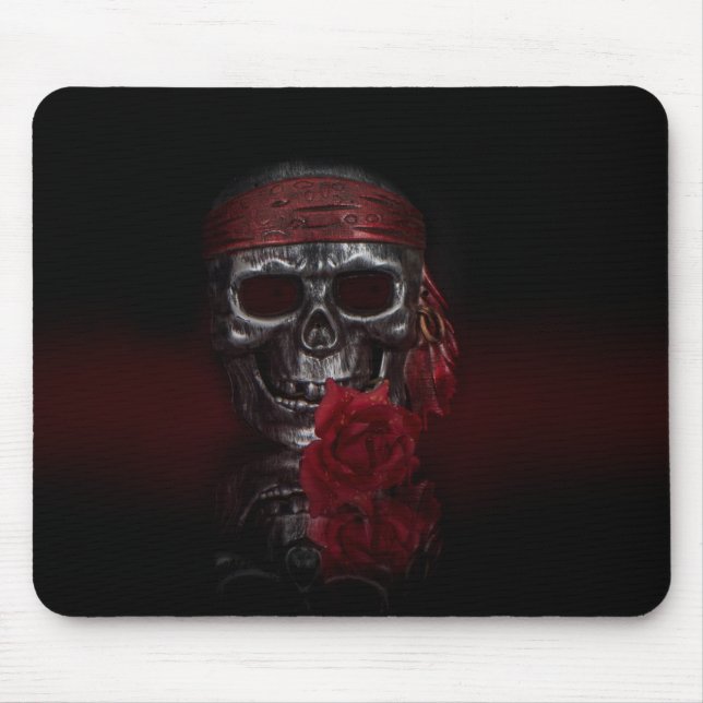Schädel mit Rote Rose Mousepad (Vorne)