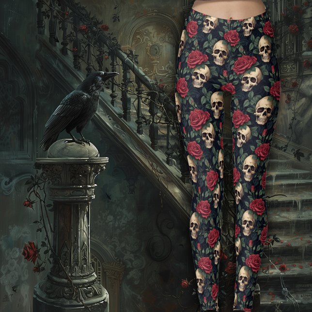 Schädel mit Rote Rosen Leggings (Von Creator hochgeladen)