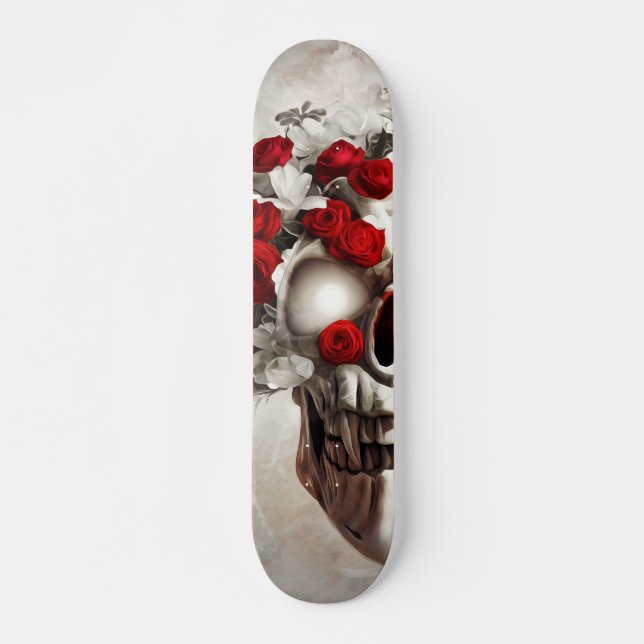 Schädel mit rote Rosen Skateboard (Vorne)