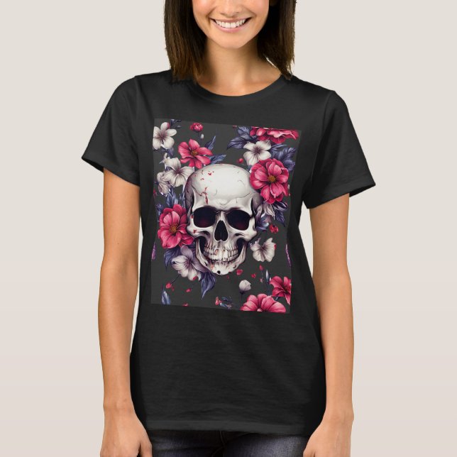 Schädel mit roten Blume T-Shirt (Vorderseite)