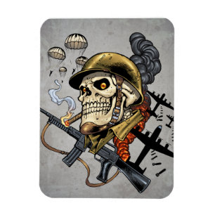 Schädel mit Sturzhelm, Flugzeugen und Bomben Magnet