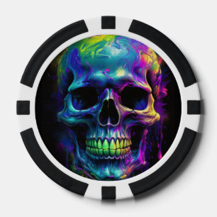 Schädel mit tropfender Regenbogenfarbe Pokerchips
